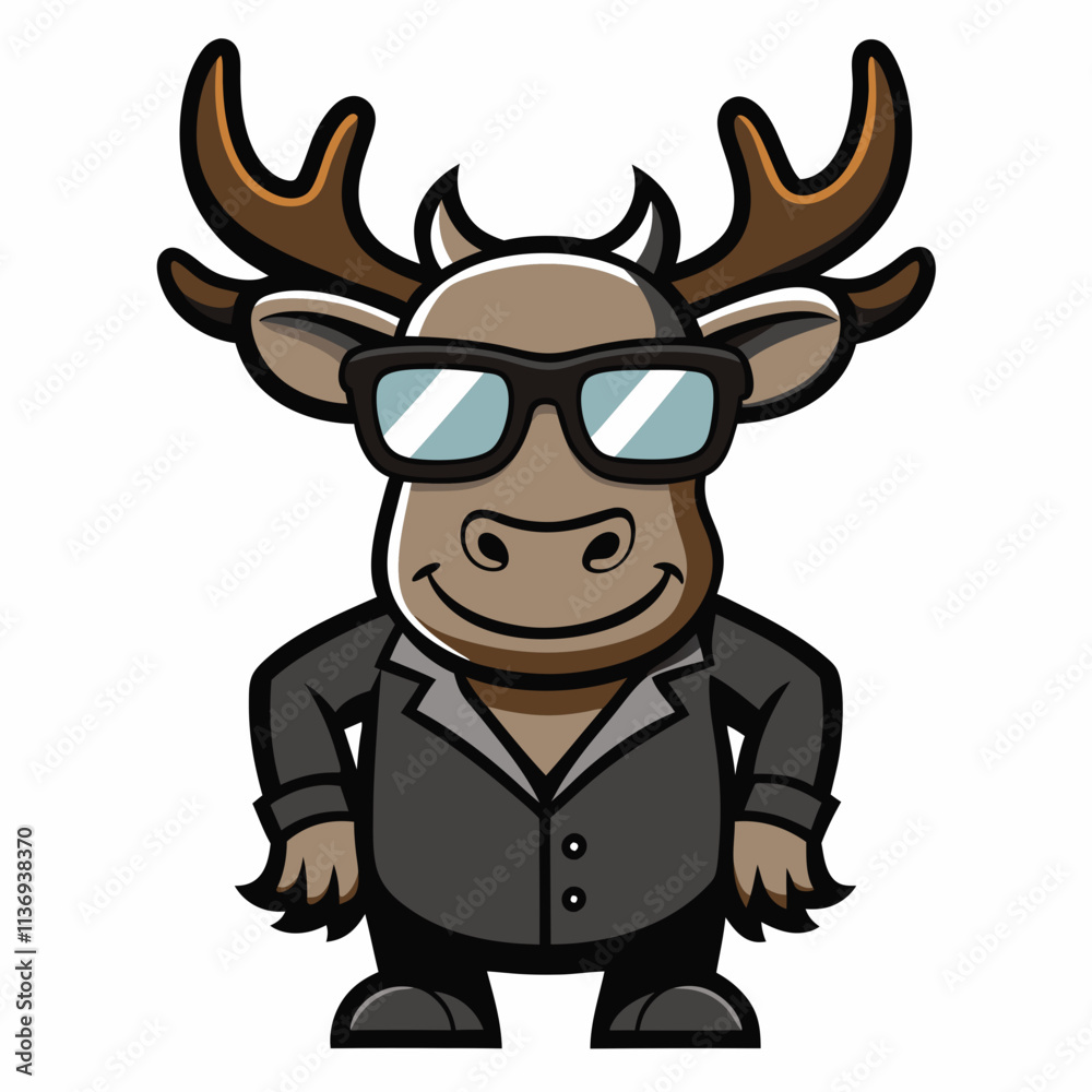 Cool Cartoon Moose in Sunglasses and Suit – Black and White Vector Illustration Cool Cartoon Moose in Sunglasses and Suit – Black and White Vector Illustration