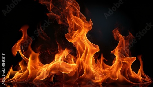 image de feu sur fond, noir, flammes brulantes en ia