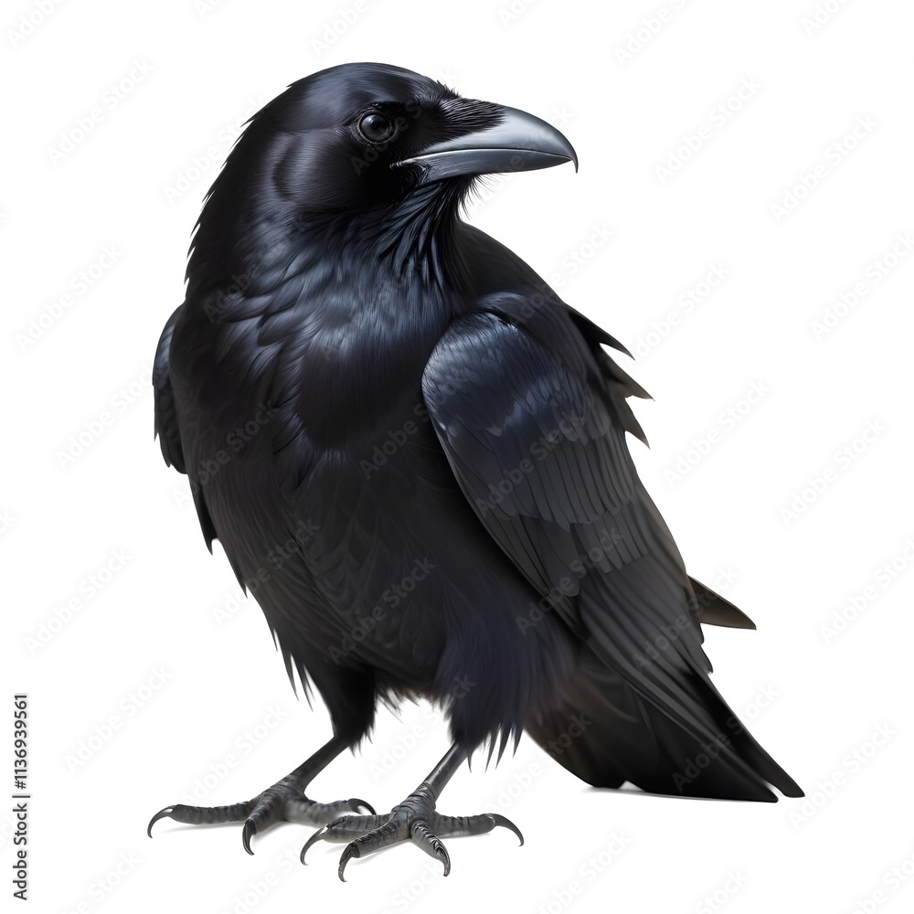 Fototapeta premium A close-up portrait of a black raven with its beak open, showing its sharp features and glossy feathers
