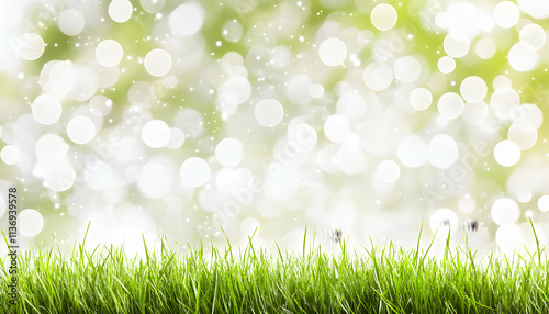 Vibrant green grass against a bright, bokeh background. Perfect for spring themes, nature designs, and fresh backgrounds.