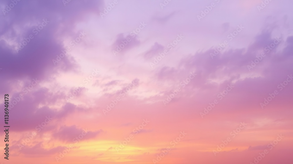 Fototapeta premium Abstract watercolor painting of a vibrant sunset sky in shades of orange and purple, with a soft and ethereal feel, soft, sky, background