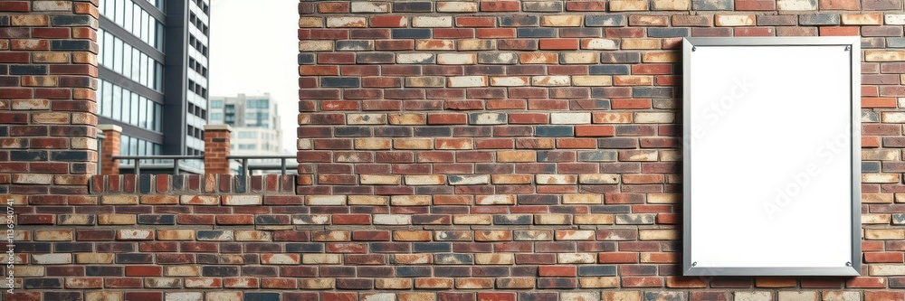 Fototapeta premium An outdoor poster mockup displayed on a brick wall in a urban setting, poster, urban