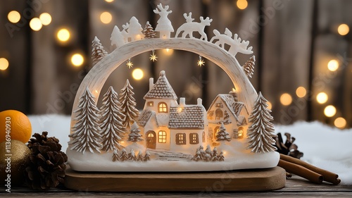 Traditional Erzgebirge Christmas Schwibbogen Scenes with Warm Lighting and Winter Charm - Wide Format