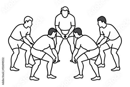 Rugby scrum formation line art illustration