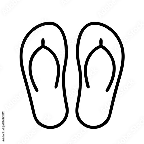 flip flops icon, summer holiday line art, holiday icon - simple black line art icon of flip flops, for summer holiday celebrations. holiday vector art.