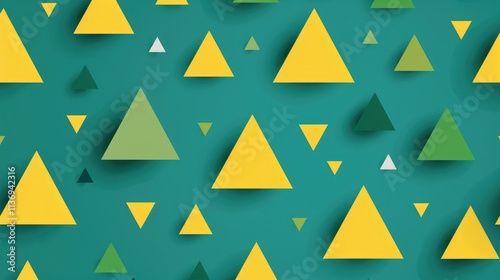 Free Download A vibrant pattern of layered triangles in various shades of green and yellow on a teal background. - GFXLoad