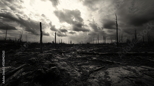 A desolate wasteland where the cries of the forgotten echo in the endless void, and the sky is filled with ash. photo