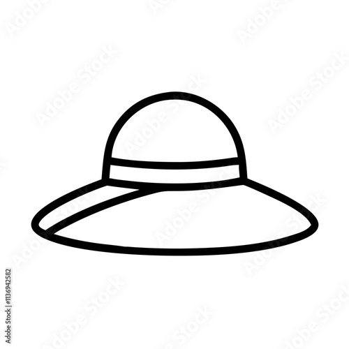 sunhat icon, summer holiday line art, holiday icon - simple black line art icon of sunhat, for summer holiday celebrations. holiday vector art.