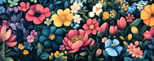 Wallpaper Mural Beautifully Illustrated Spring Flowers in Vibrant Colors Torontodigital.ca