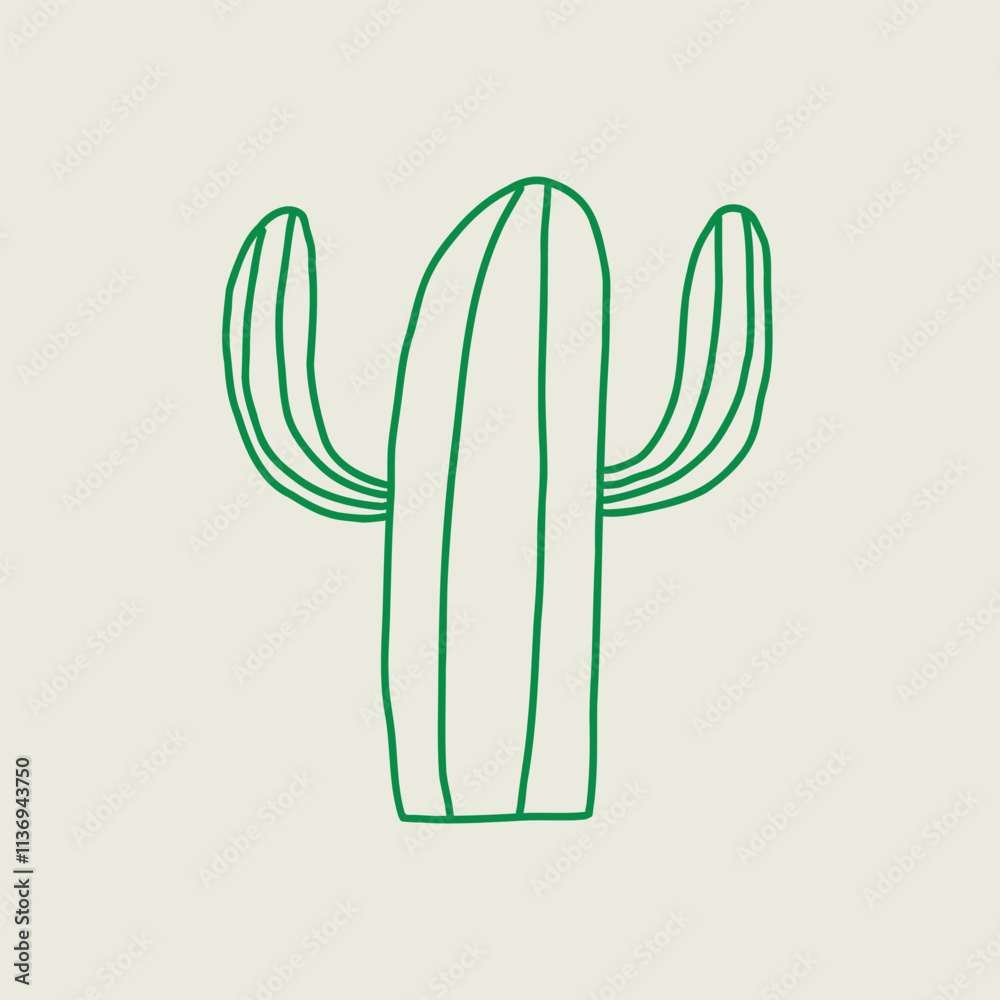 Fototapeta premium Simple Cactus Line Art Illustration