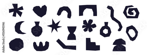 set of abstract irregular hand draw cut out elements, paper cut organic shapes collection