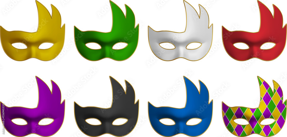 Obraz premium set of colorful carnival masks. collection of realistic mardi gras masks 