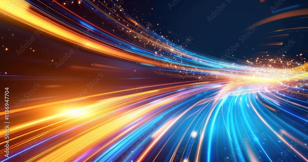 Fototapeta premium Dynamic abstract image featuring vibrant blue and orange light trails.