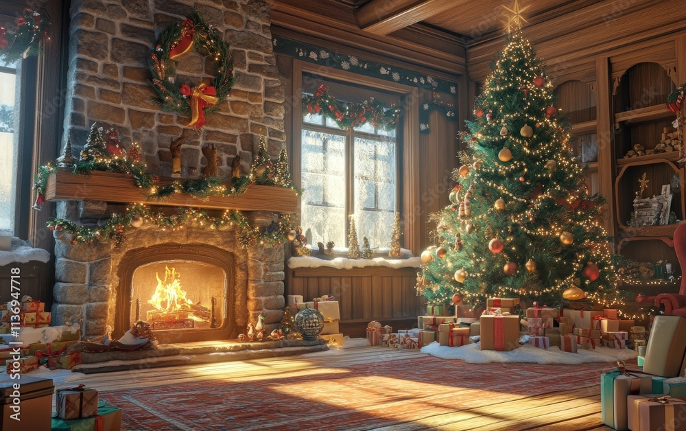 custom made wallpaper toronto digitalcozy room fireplace christmass tree with decorations toys and lights professional photo