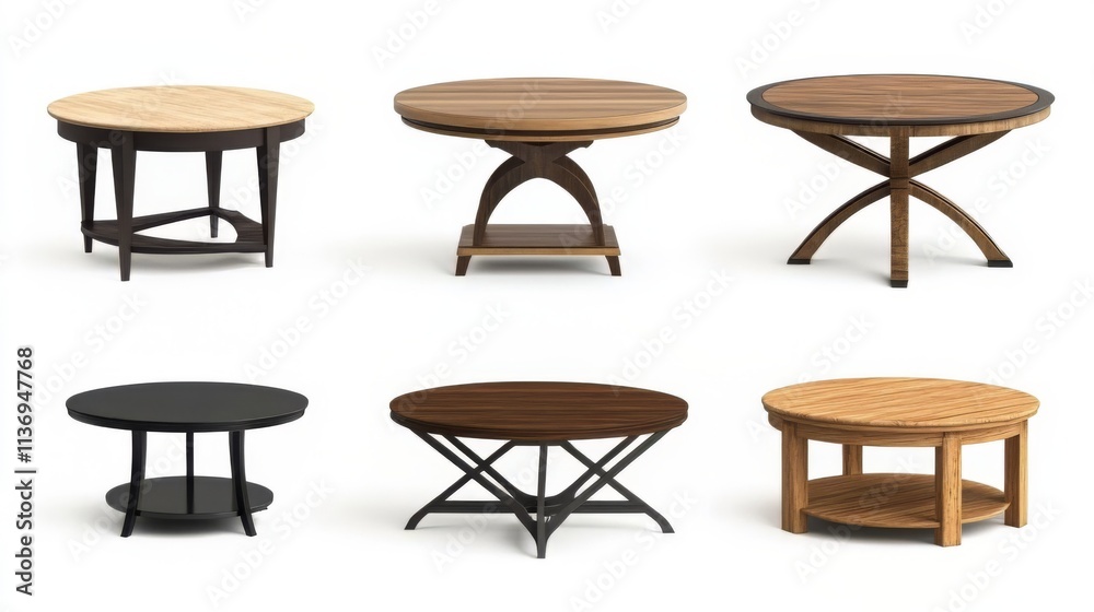 Elegant Round Coffee Tables in Various Wood Tones Elegant Round Coffee Tables in Various Wood Tones