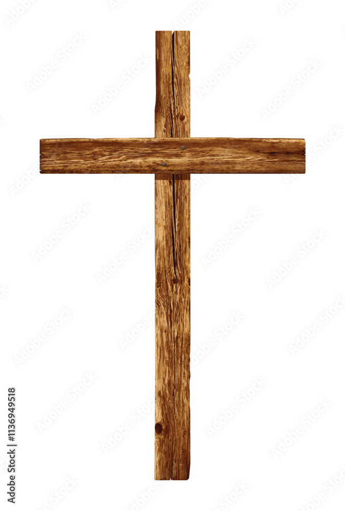 classic rustic timber wooden true christian cross crucifix vector isolated on transparent background