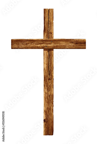 classic rustic timber wooden true christian cross crucifix vector isolated on transparent background