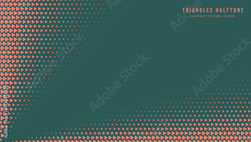 Triangles Halftone Pattern Rays Border Vector Orange Green Abstract Background. Ultra Modern Minimalistic Art Half Tone Graphic Eye Catching Rush Wallpaper. Futuristic Technology Art Illustration