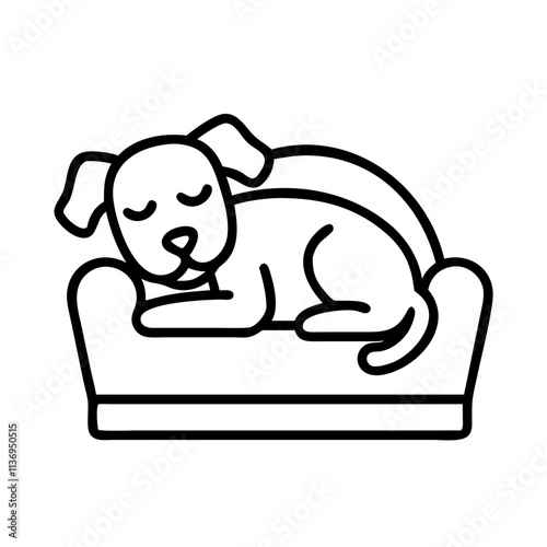 dog resting in a cozy bed icon, dog day line art, dog day icon - simple black line art icon of dog resting in a cozy bed, for dog day celebrations. dog day vector art.