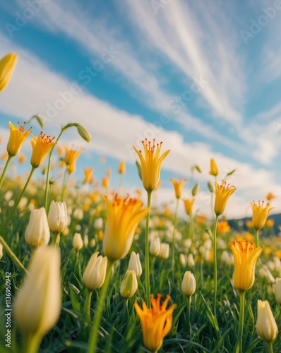 vibrant meadow filled with blooming saffron flowers under scenic sky