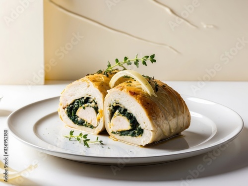 Gourmet chicken roulade with spinach and cheese filling for culinary inspiration