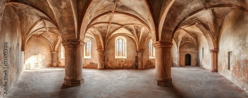 Mediaeval Building Interior. European Travel Concept Background.