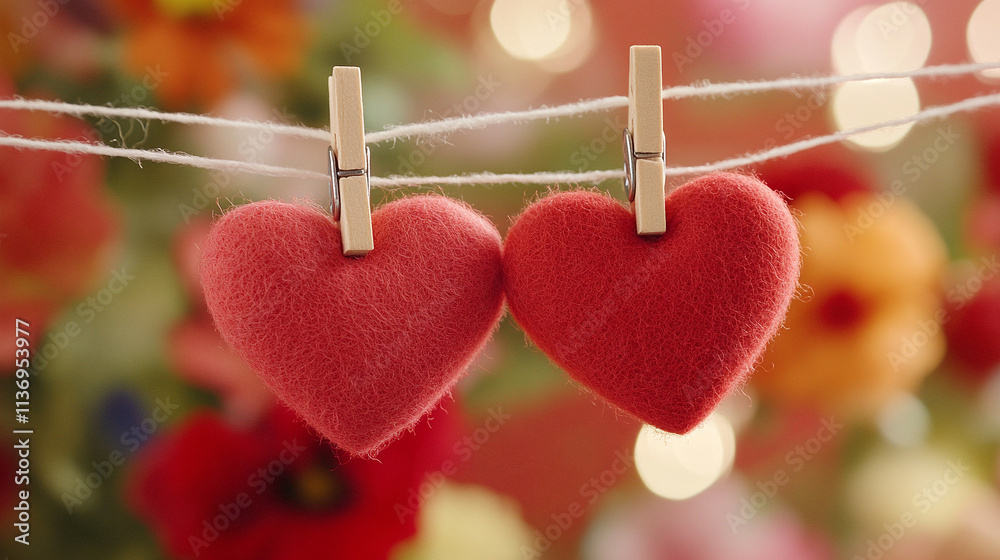red hearts hanging on a clothesline red hearts hanging on a clothesline