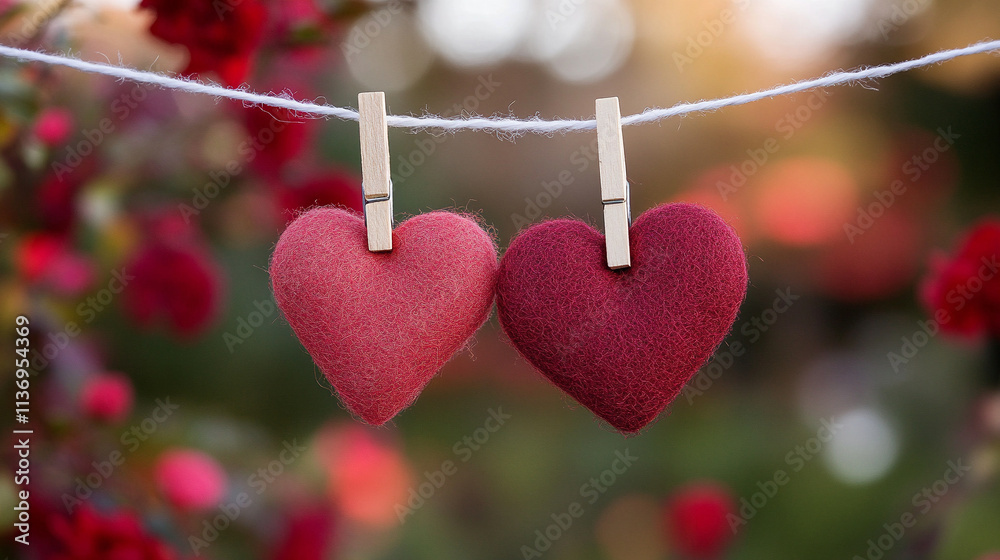 red hearts hanging on a clothesline red hearts hanging on a clothesline