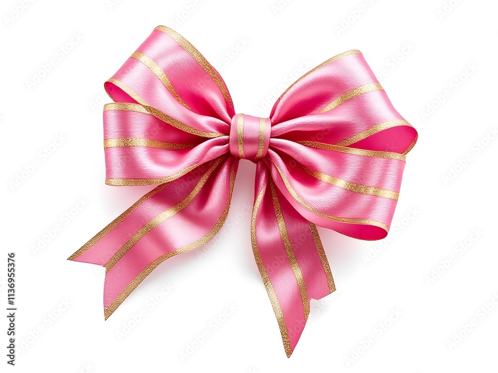 Stylish Pink Ribbon Bow with Golden Stripes on white background
Stylish Pink Ribbon Bow with Golden Stripes on white background