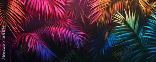 Neon Jungle - Colorful Palm Leaves with Artistic Lighting