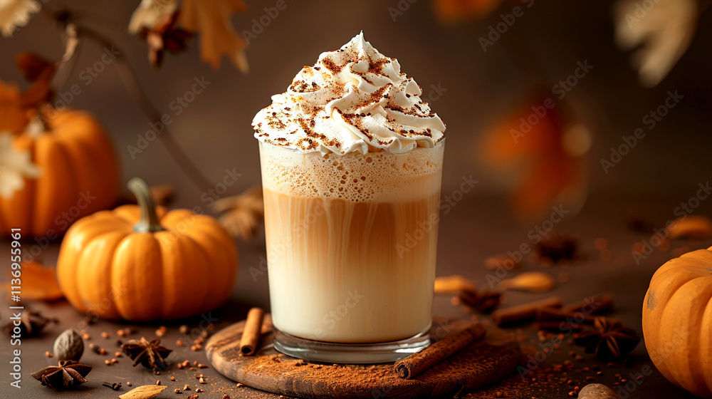 Autumn delight with creamy pumpkin beverage topped with whipped cream Autumn delight with creamy pumpkin beverage topped with whipped cream