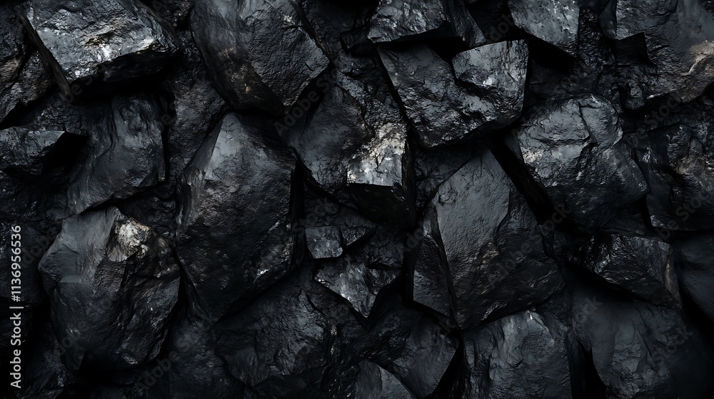 Dark, rough, textured black rocks. Close-up view of a pile of dark stones. Dark, rough, textured black rocks. Close-up view of a pile of dark stones.