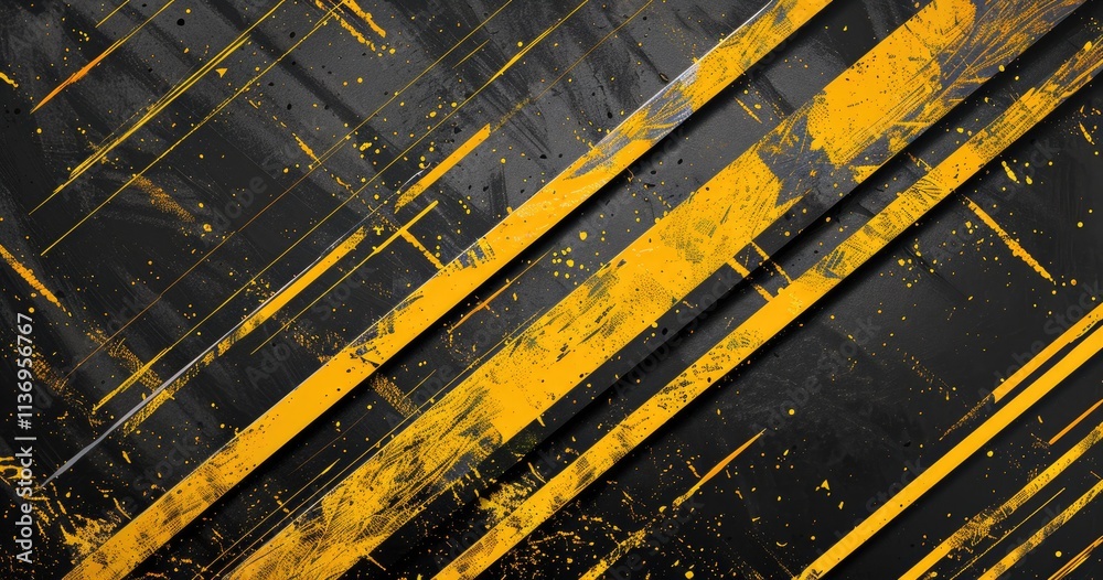 Obraz premium Abstract design featuring bold yellow stripes on a dark background.