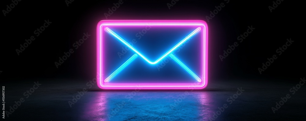 Pink and blue neon light email icon. Vibrant colored envelope technology symbol, isolated on a black background. Pink and blue neon light email icon. Vibrant colored envelope technology symbol, isolated on a black background.