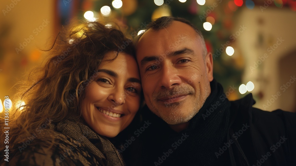 A joyful Hispanic-American couple enjoys a vibrant new year celebration surrounded by friends and festive decorations A joyful Hispanic-American couple enjoys a vibrant new year celebration surrounded by friends and festive decorations