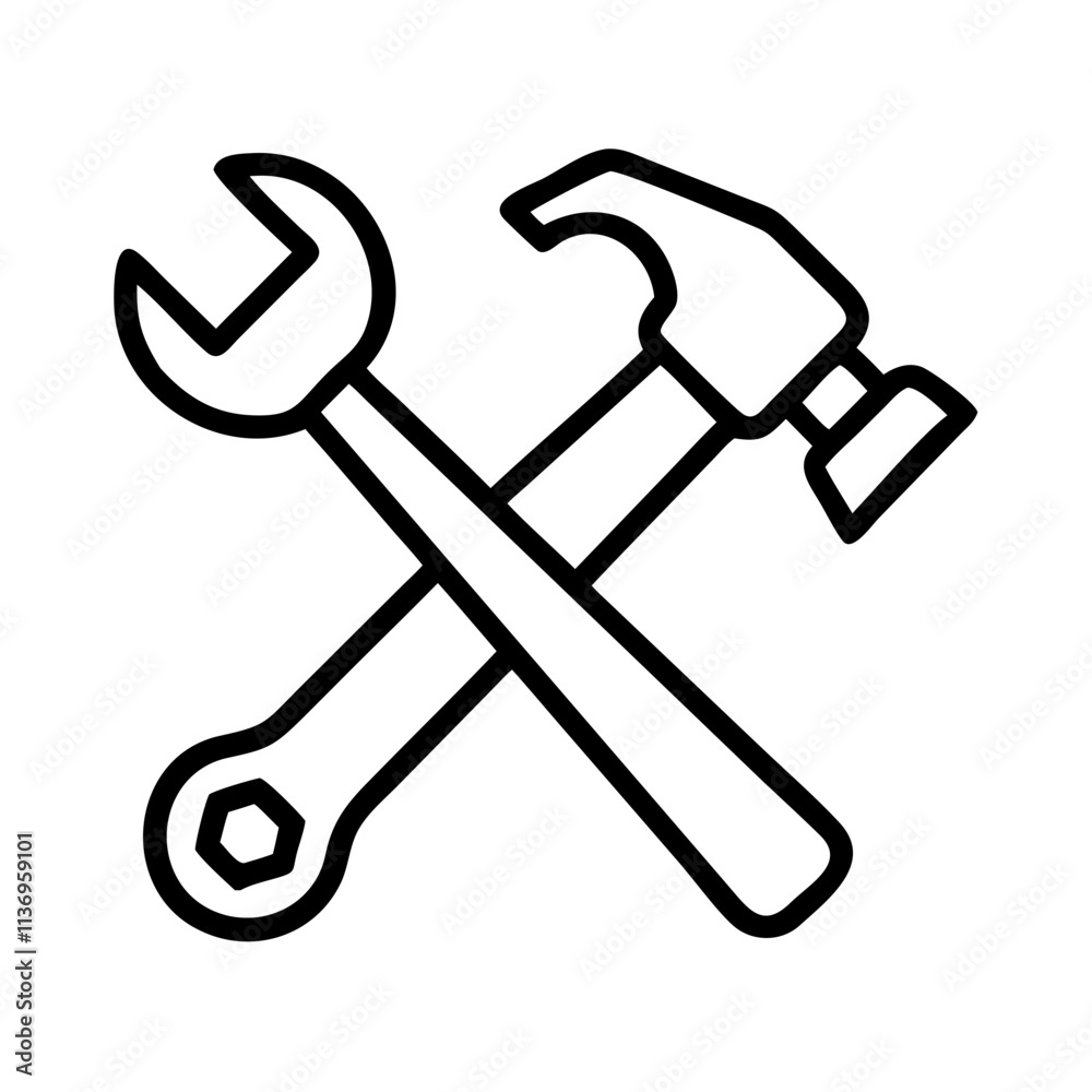 hammer and wrench crossed icon, labor Day line art, labor day icon - simple black line art icon of hammer and wrench crossed, symbolizing labor day celebrations. labor day vector art. hammer and wrench crossed icon, labor Day line art, labor day icon - simple black line art icon of hammer and wrench crossed, symbolizing labor day celebrations. labor day vector art.