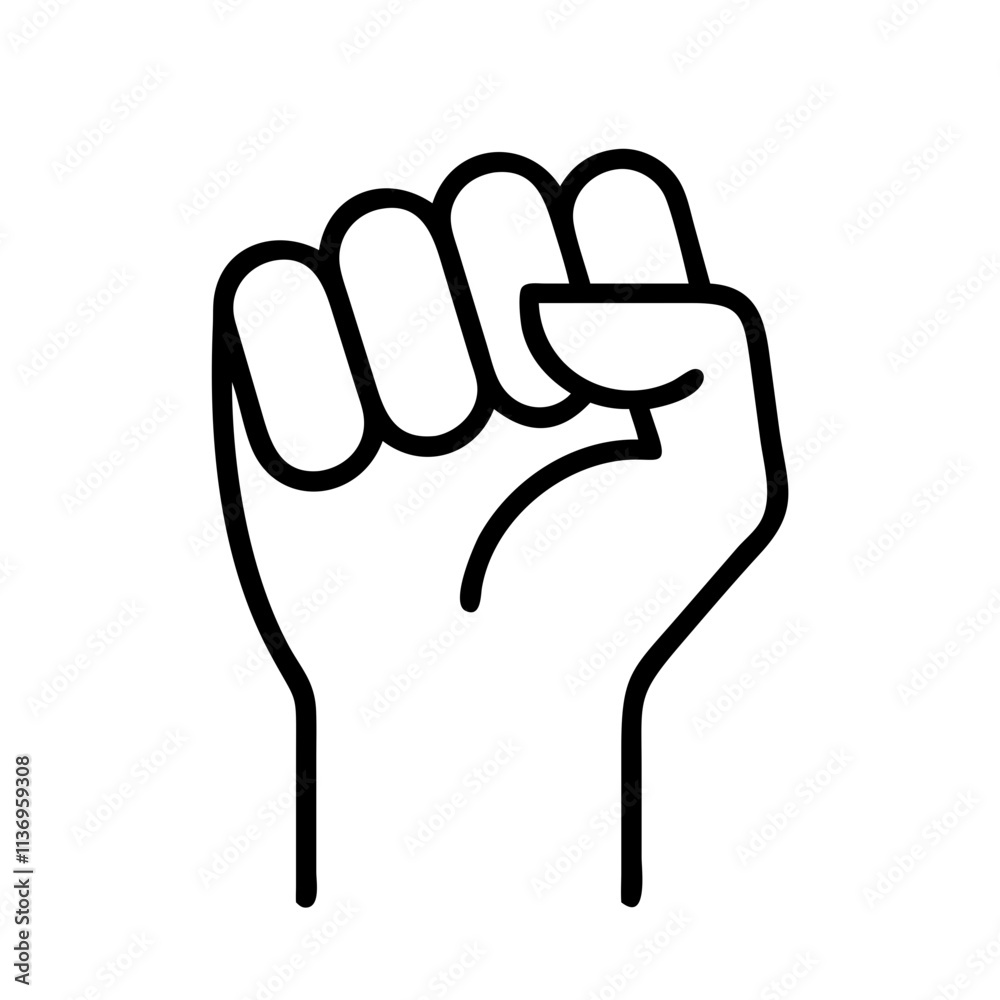 Obraz premium raised fist for solidarity icon, labor Day line art, labor day icon - simple black line art icon of raised fist for solidarity, symbolizing labor day celebrations. labor day vector art.