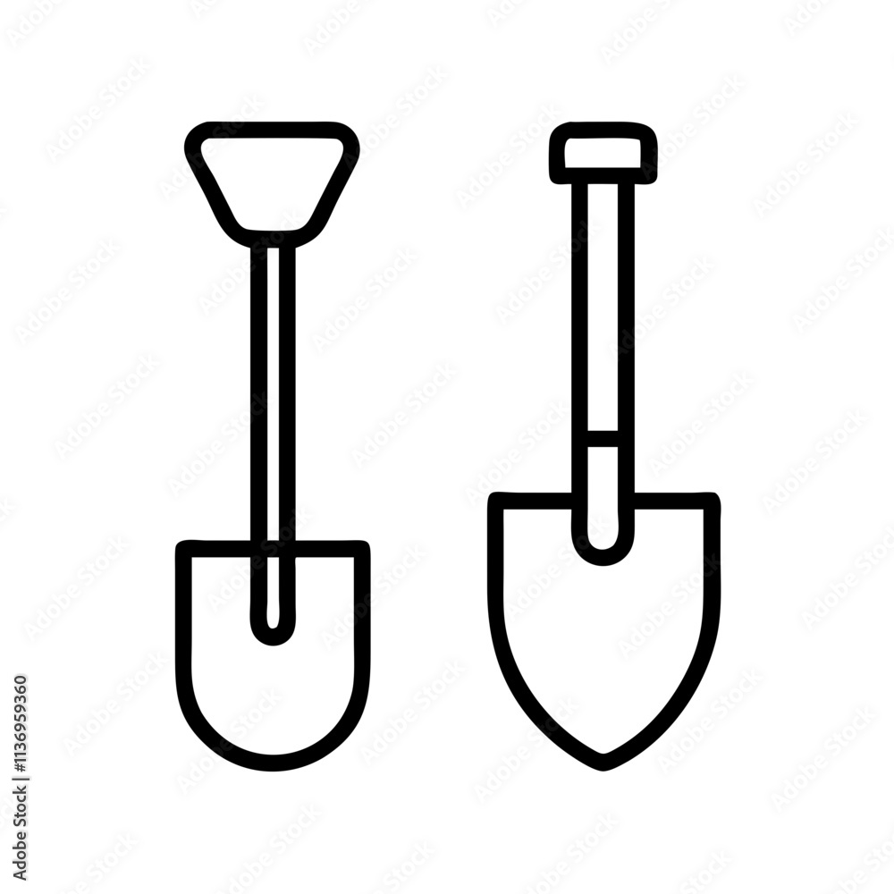 shovel and spade icon, labor Day line art, labor day icon - simple black line art icon of shovel and spade, symbolizing labor day celebrations. labor day vector art.