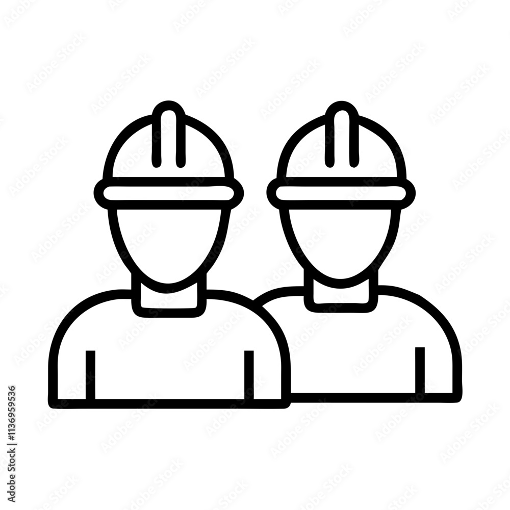workers in helmets icon, labor Day line art, labor day icon - simple black line art icon of workers in helmets, symbolizing labor day celebrations. labor day vector art.