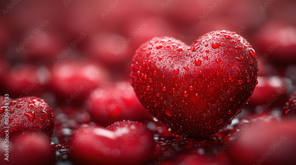 A collection of dewy red hearts creating a romantic and emotional atmosphere, perfect for love-themed projects. A collection of dewy red hearts creating a romantic and emotional atmosphere, perfect for love-themed projects.