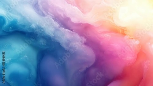 Colorful background with a rainbow and a cloud. The background is blue, red, and yellow
