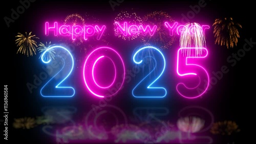happy new year 2025 eve party loop. serpentine happy new year 2025. Abstract motion background shining snow falling 2025 background. beautiful midnight happy new year 2025