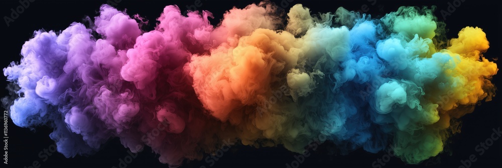 Multicolored smoke puff cloud design elements on a dark background Multicolored smoke puff cloud design elements on a dark background