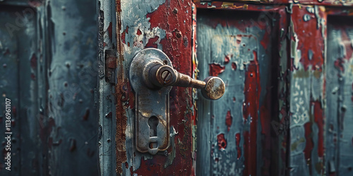 Rusty Door Handle on Peeling Painted Door