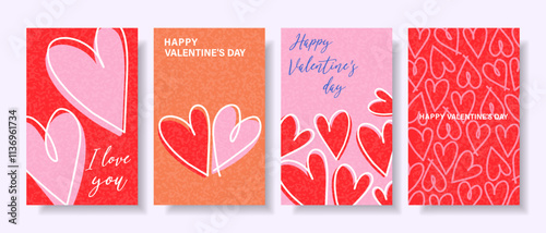 Creative Valentine's Day Card Set. Modern design with hearts and contemporary typography.