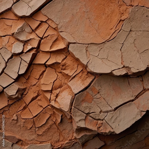 Texture of dried out earth, cracked clay-colored soil