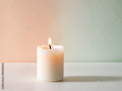 Wallpaper Mural Single white candle burning on a pastel gradient background creating a relaxing ambiance Torontodigital.ca