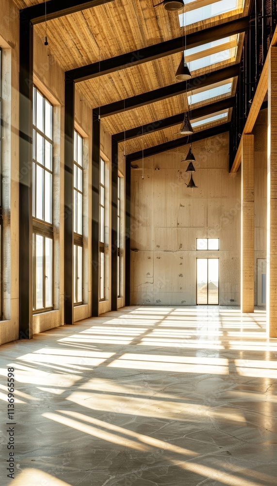 Spacious modern granary facility bathed in sunlight with large windows and expansive layout Spacious modern granary facility bathed in sunlight with large windows and expansive layout