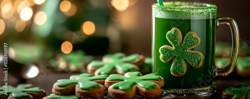 St. Patrick's Day shamrock cookies and green beverages, photo