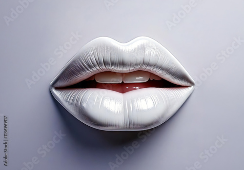 3d Realistic white Female Lips. Love, Sexy, Beauty Concept. Fashion, Makeup, Romance.